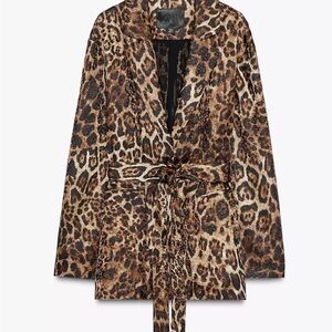 NWT Zara Women's ZW Collection Animal Print Jacquard Blazer BE5 Leopard M